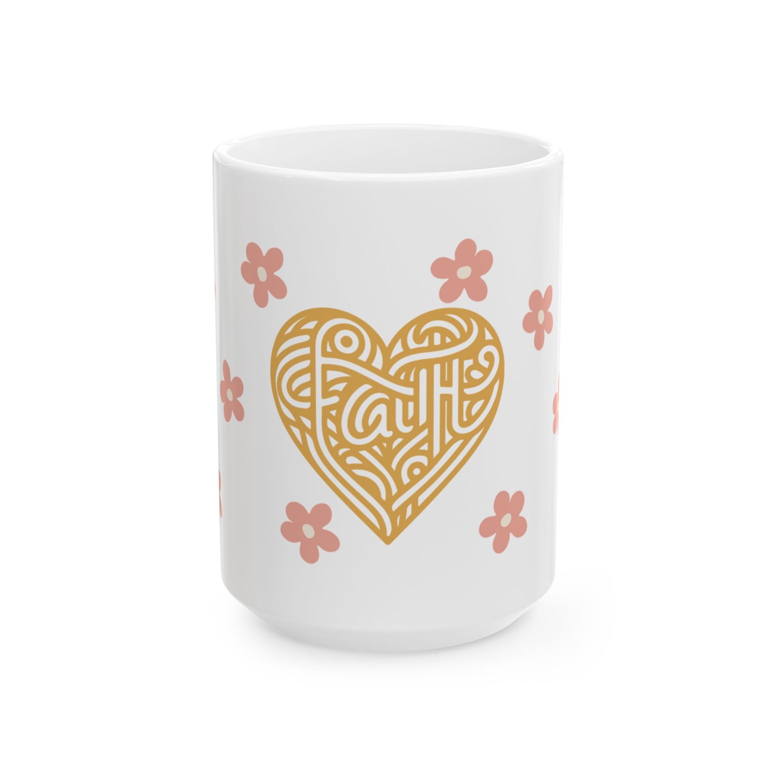 Faith Heart Floral Cute Ceramic Mug Coffee Cup (11oz & 15oz)