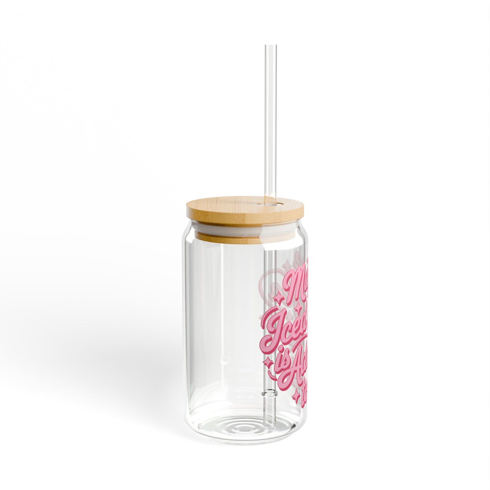 Maybe Iced Coffee is Addicted to Me Sipper Glass 16oz Reusable Drink Jar with Lid & Straw