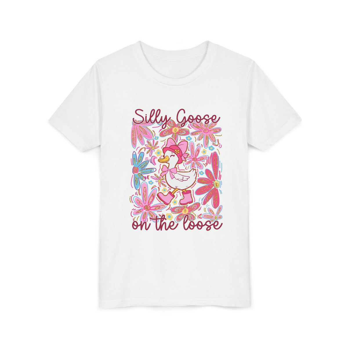 Silly Goose on the Loose Kids T-Shirt Cute Youth Floral Graphic Tee