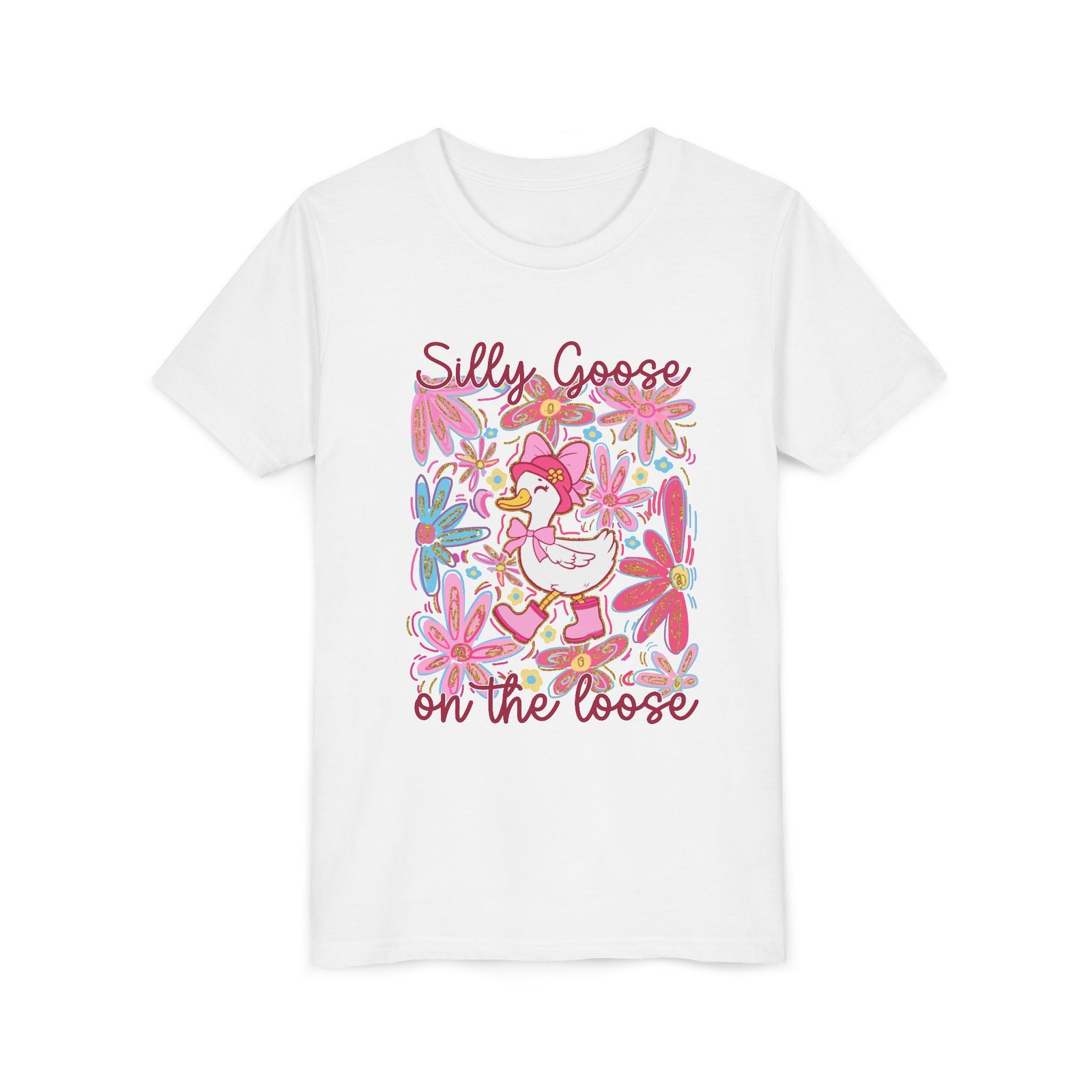 Silly Goose on the Loose Kids T-Shirt Cute Youth Floral Graphic Tee