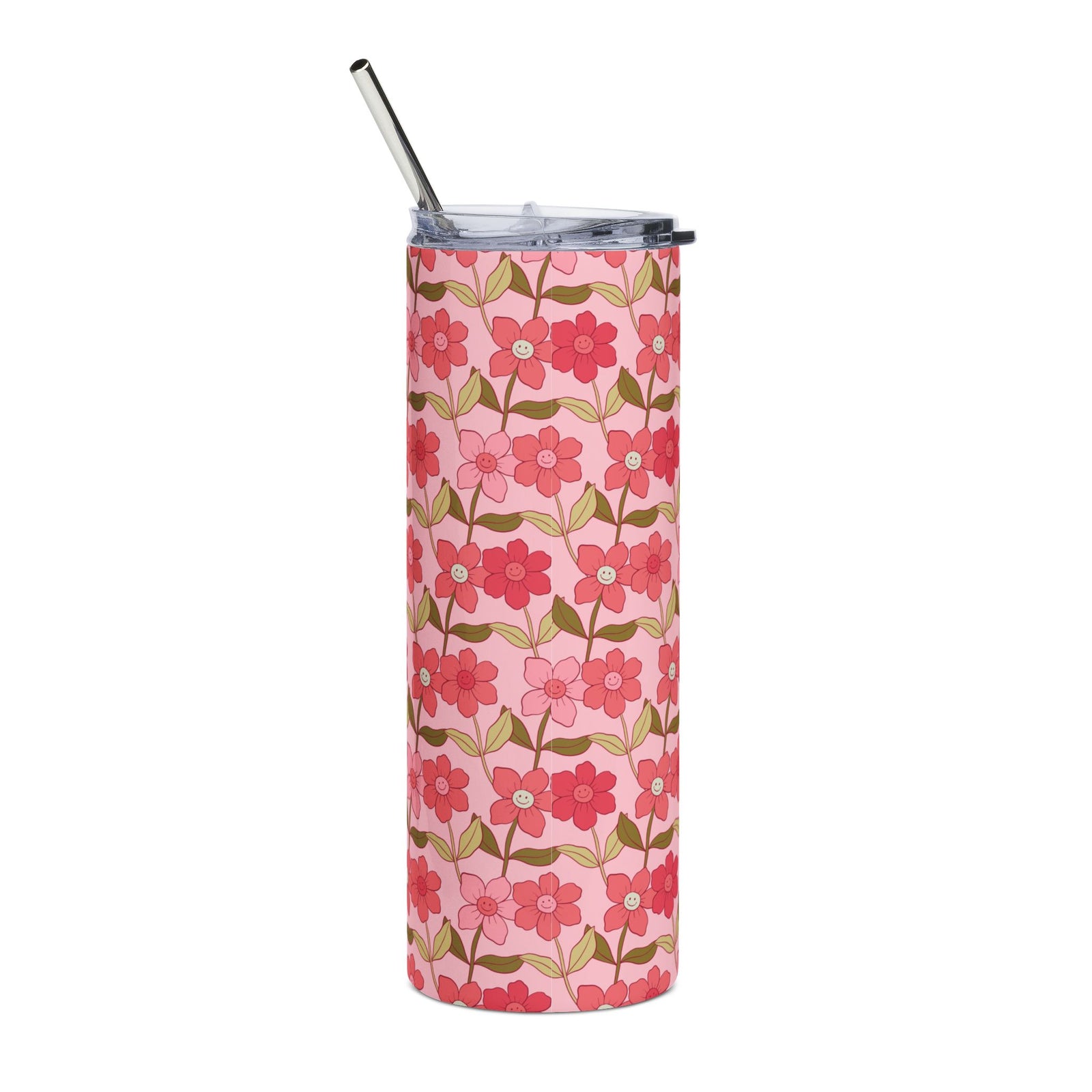 Smiley Flower Pink 20oz Floral Stainless Tumbler Insulated Travel Cup - Sydney So Sweet