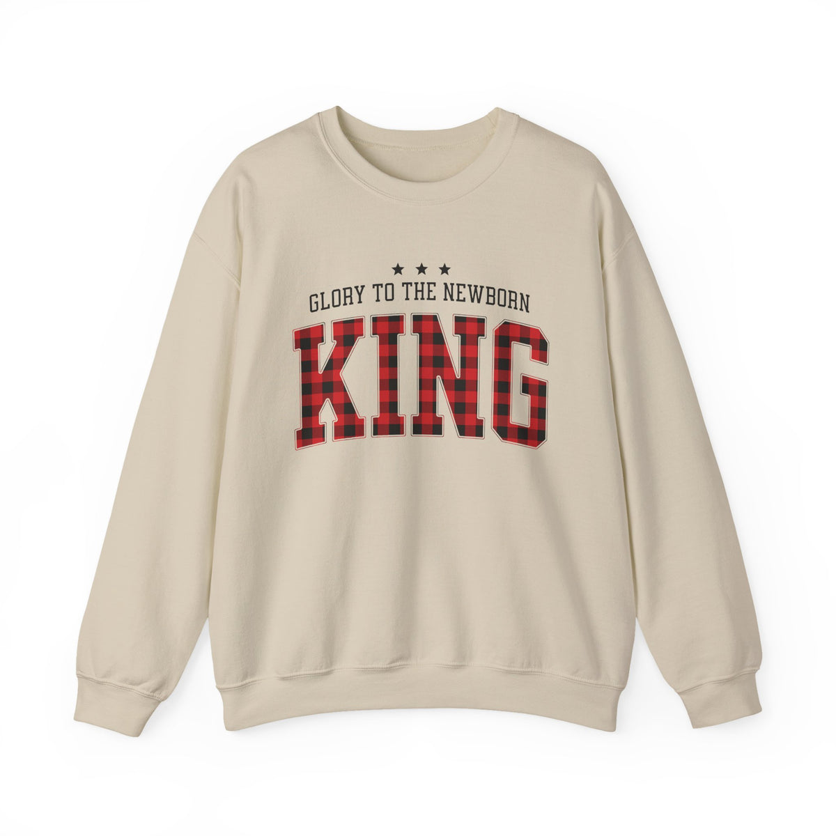 Glory to the Newborn King Christmas Season Buffalo Plaid Crewneck Unisex Sweatshirt