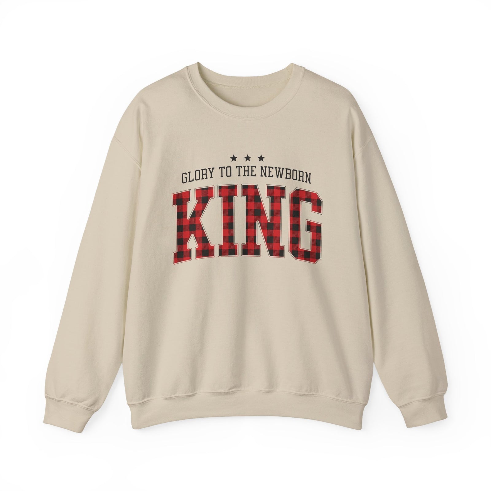 Glory to the Newborn King Christmas Season Buffalo Plaid Crewneck Unisex Sweatshirt