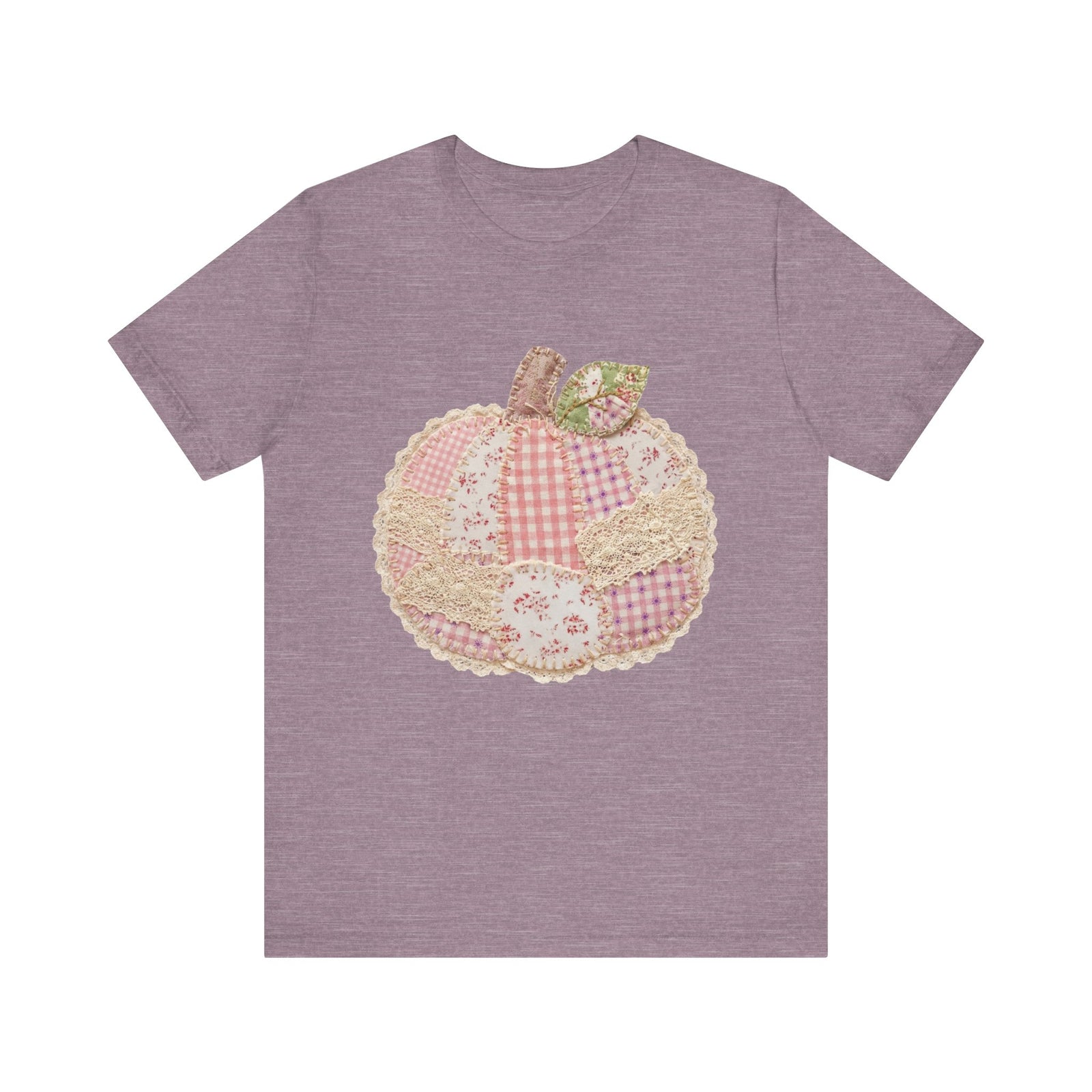 Pumpkin Patch Patchwork Tee Pink Floral Autumn Pumpkin Graphic T‑Shirt