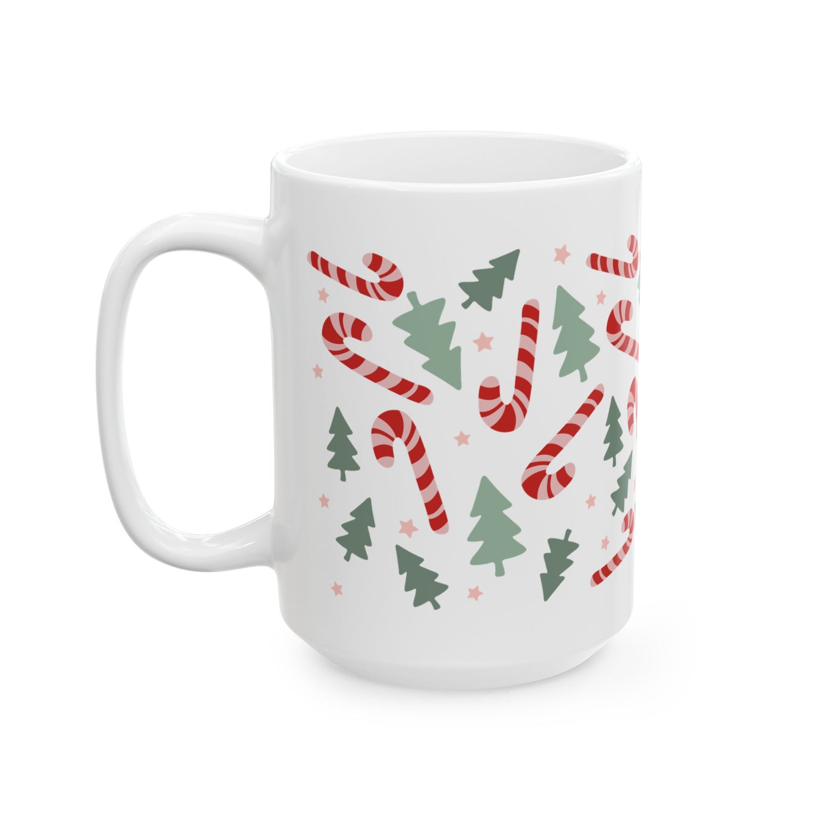 Candy Canes & Christmas Trees Ceramic Mug Coffee Cup (11oz & 15oz)
