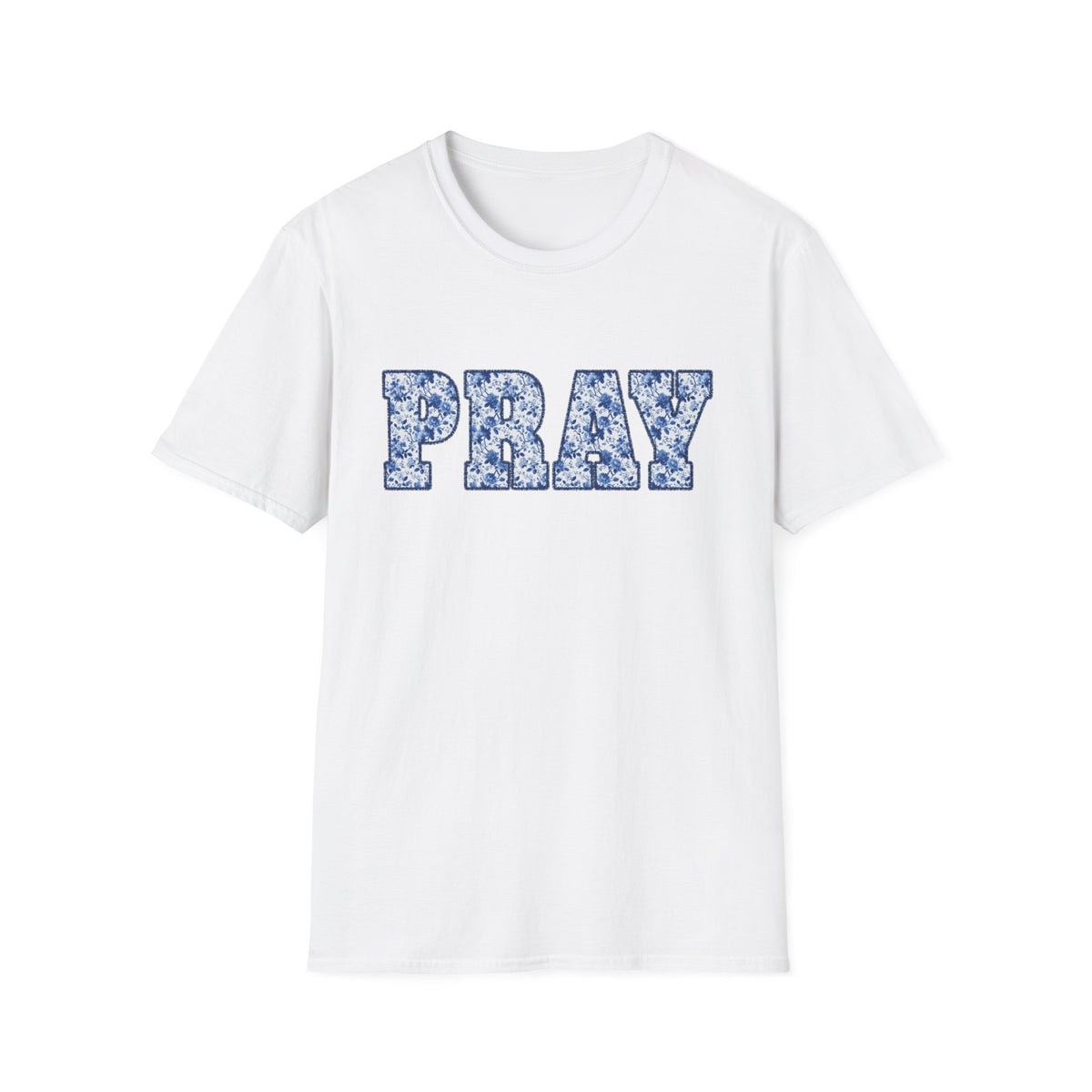 Pray Floral T-Shirt Blue Flower Lettering Christian Tee