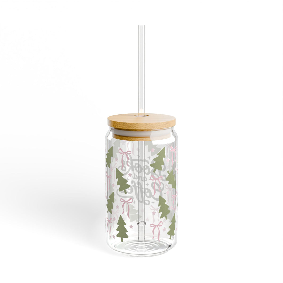 Books & Coffee Coquette Trees Sipper Glass 16oz Reusable Drink Jar with Lid & Straw