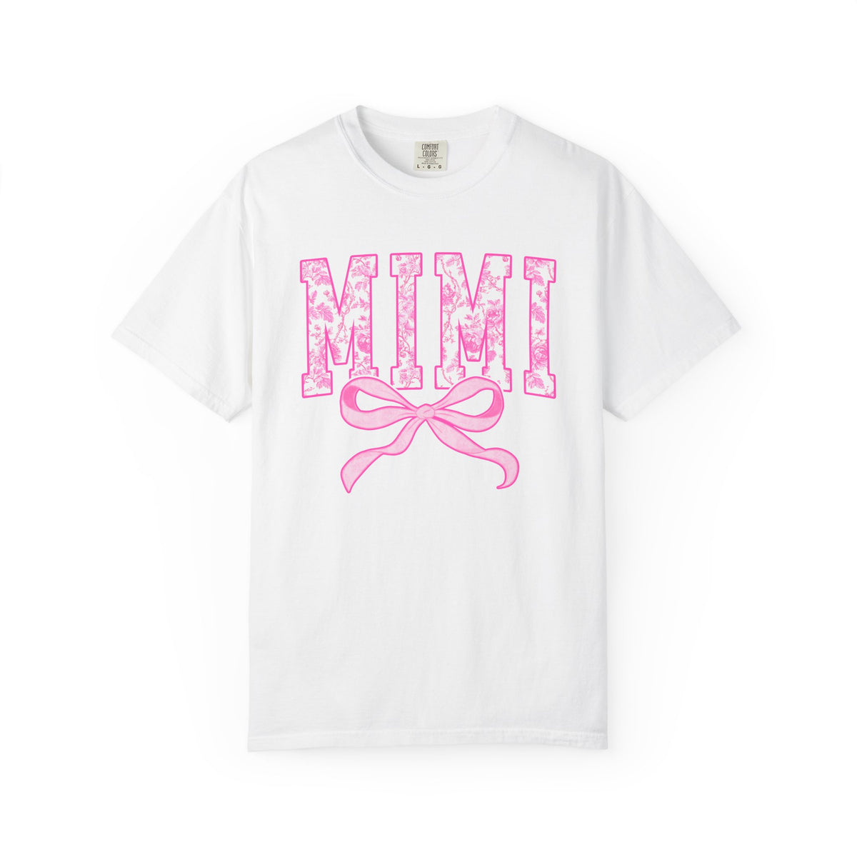 Mimi Coquette Pink Toile Bow T-Shirt Cute Grandmother Graphic Tee