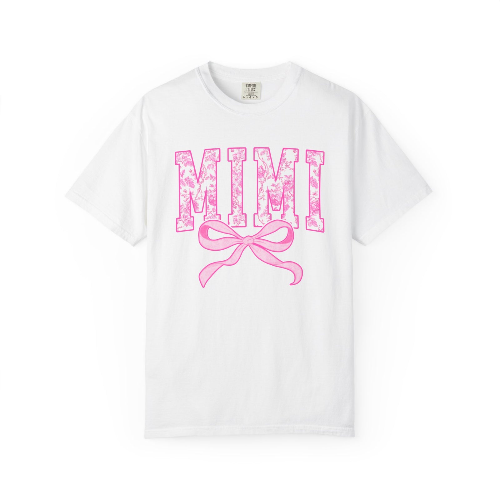 Mimi Coquette Pink Toile Bow T-Shirt Cute Grandmother Graphic Tee