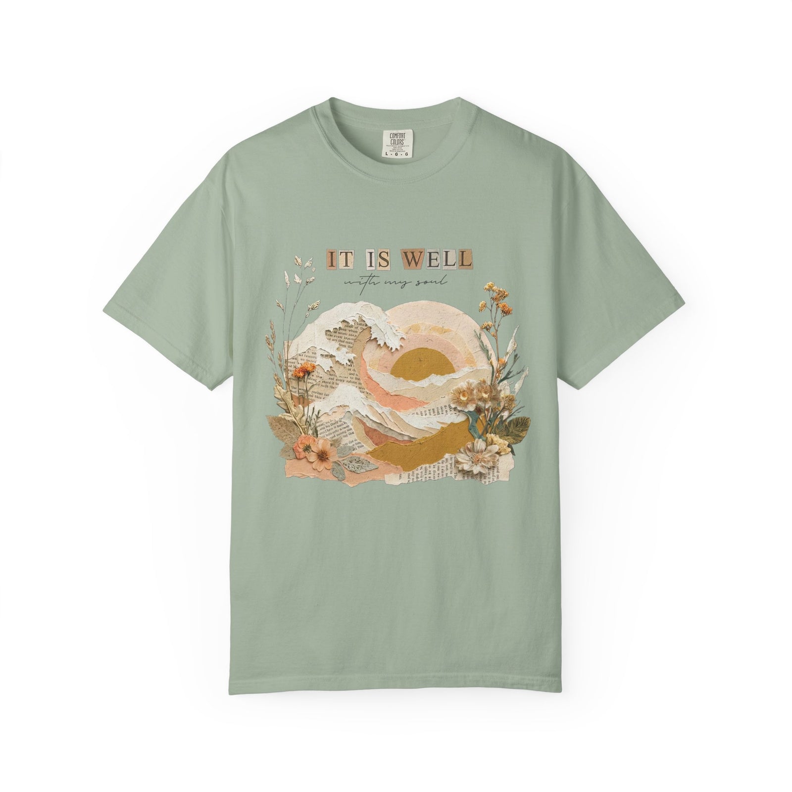 It Is Well with my Soul Christian Graphic Tee Floral Sunset T-Shirt