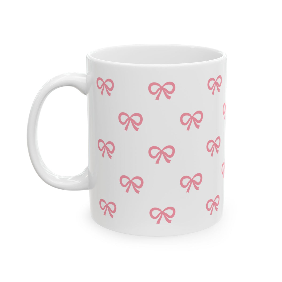Pink Bow Pattern Ceramic Mug — Cute All-Over Ribbon Design (11oz & 15oz)