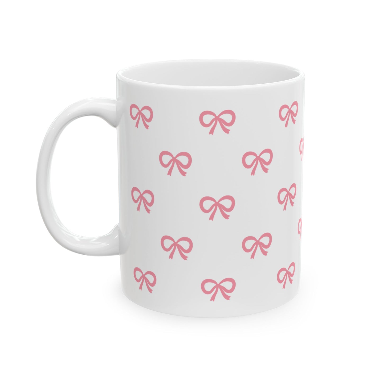 Pink Bow Pattern Ceramic Mug — Cute All-Over Ribbon Design (11oz & 15oz)