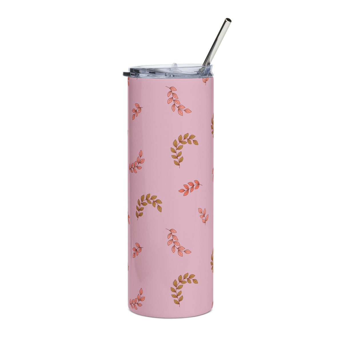 Pink Floral Leaves 20oz Stainless Steel Tumbler Insulated Travel Cup