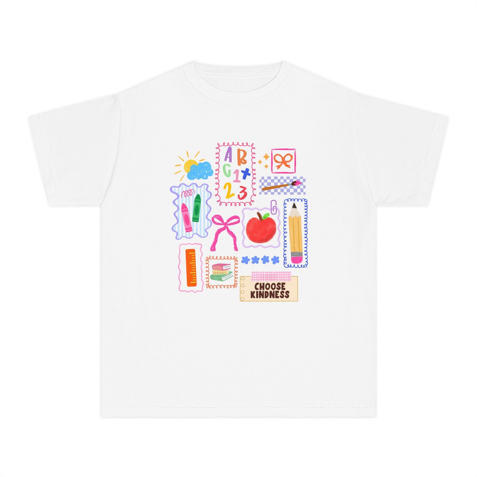 Choose Kindness Coquette Doodles Bow Graphic Tee Kids Back to School T-Shirt