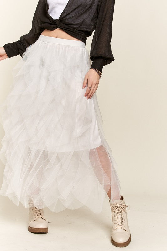 ADORA Ruffled Elastic Waist Midi Skirt - Sydney So Sweet