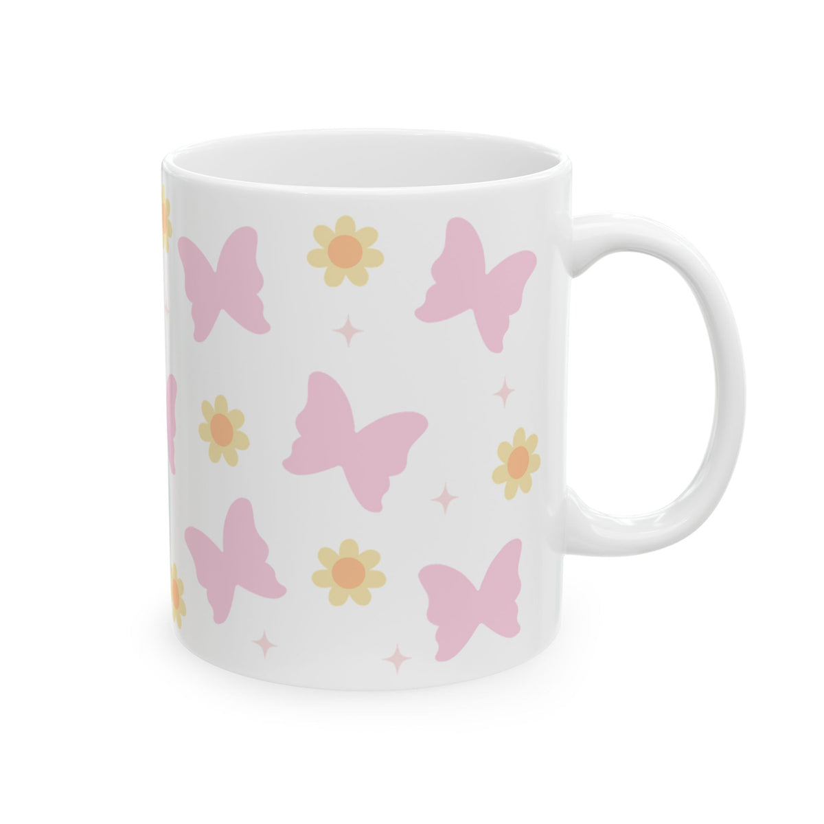 Boho Butterfly Daisy Cute Ceramic Mug Coffee Cup (11oz & 15oz)