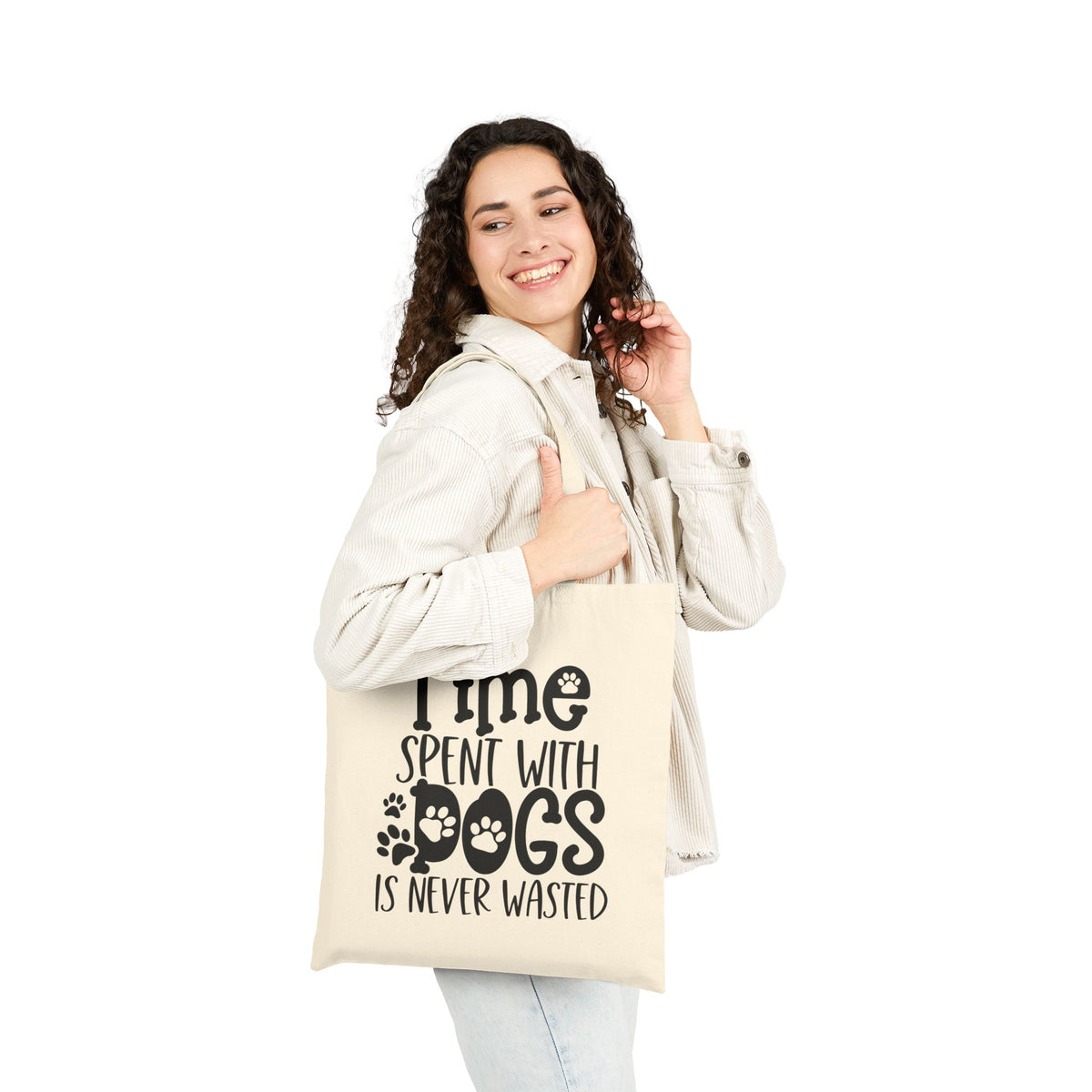 Time Spent with Dogs Is Never Wasted Cotton Canvas Dog Mom Tote Bag
