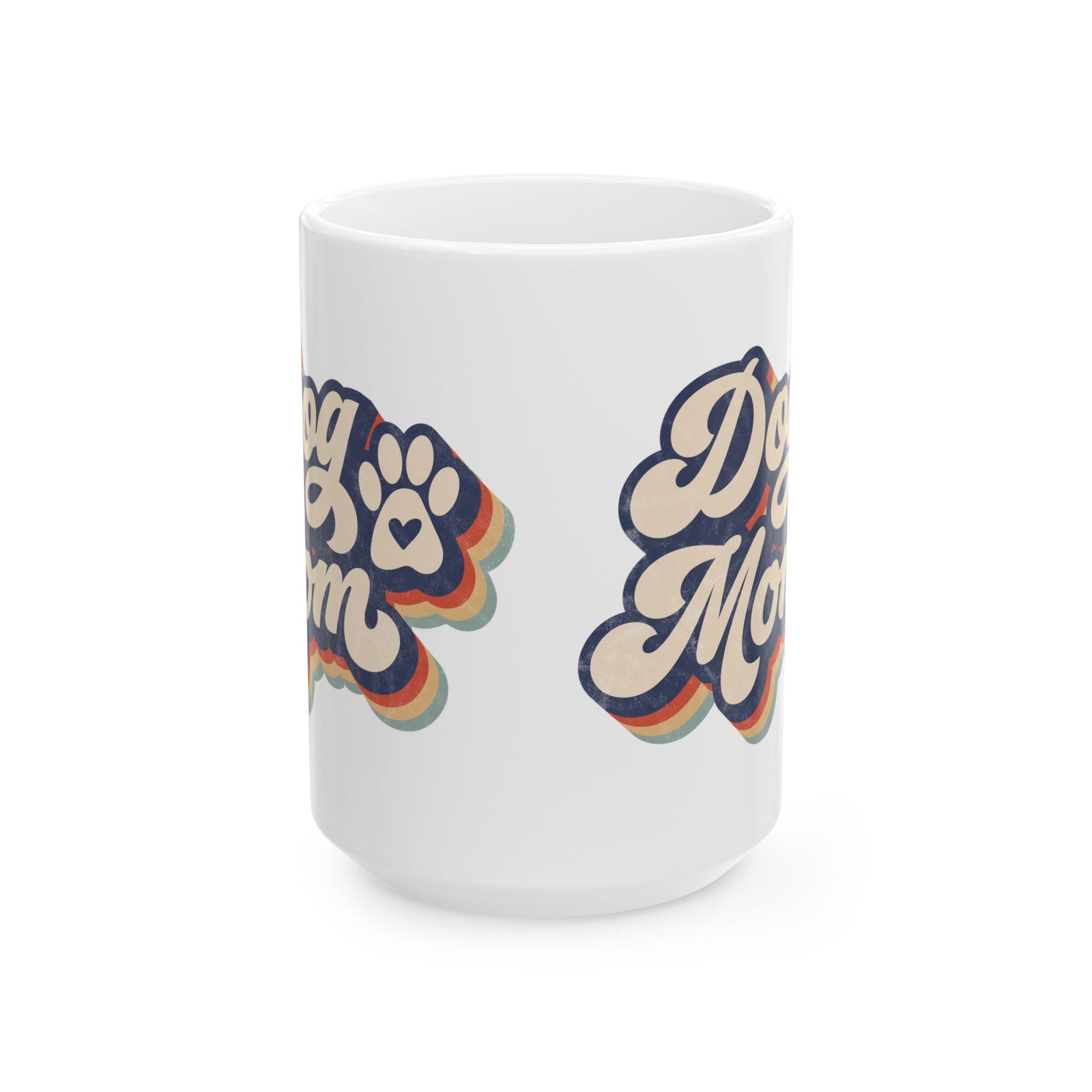 Dog Mom Retro Rainbow Paw Cute Ceramic Mug Coffee Cup (11oz & 15oz)