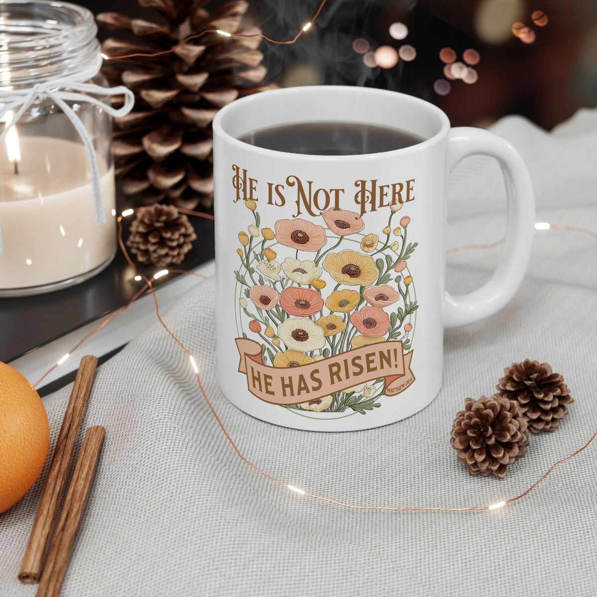 He is Not Here He Has Risen Easter Christian Ceramic Mug Coffee Cup (11oz & 15oz)