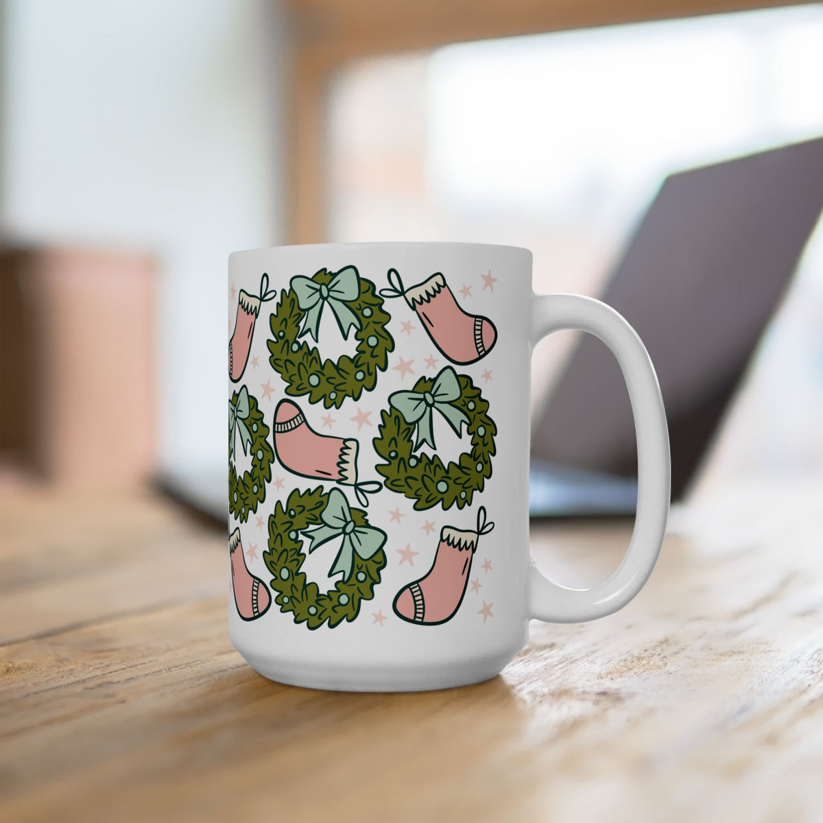 Holly Jolly Christmas Stockings Ceramic Mug Coffee Cup (11oz & 15oz)