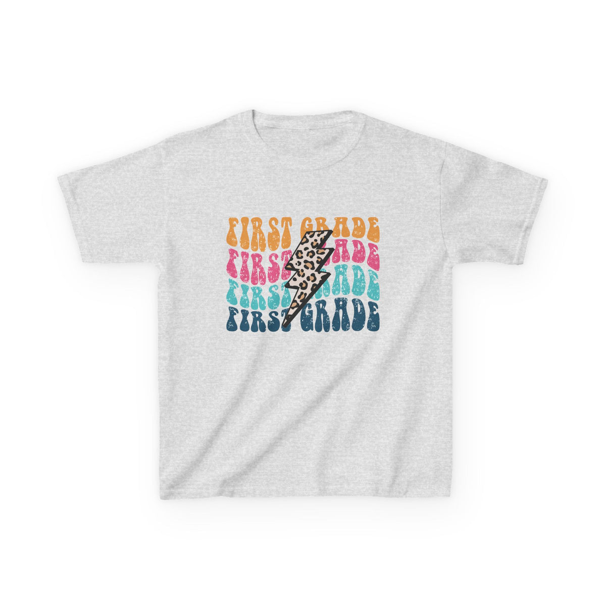 First Grade Leopard Lightning Graphic Tee Back-to-School 1st Grade Kids T-Shirt