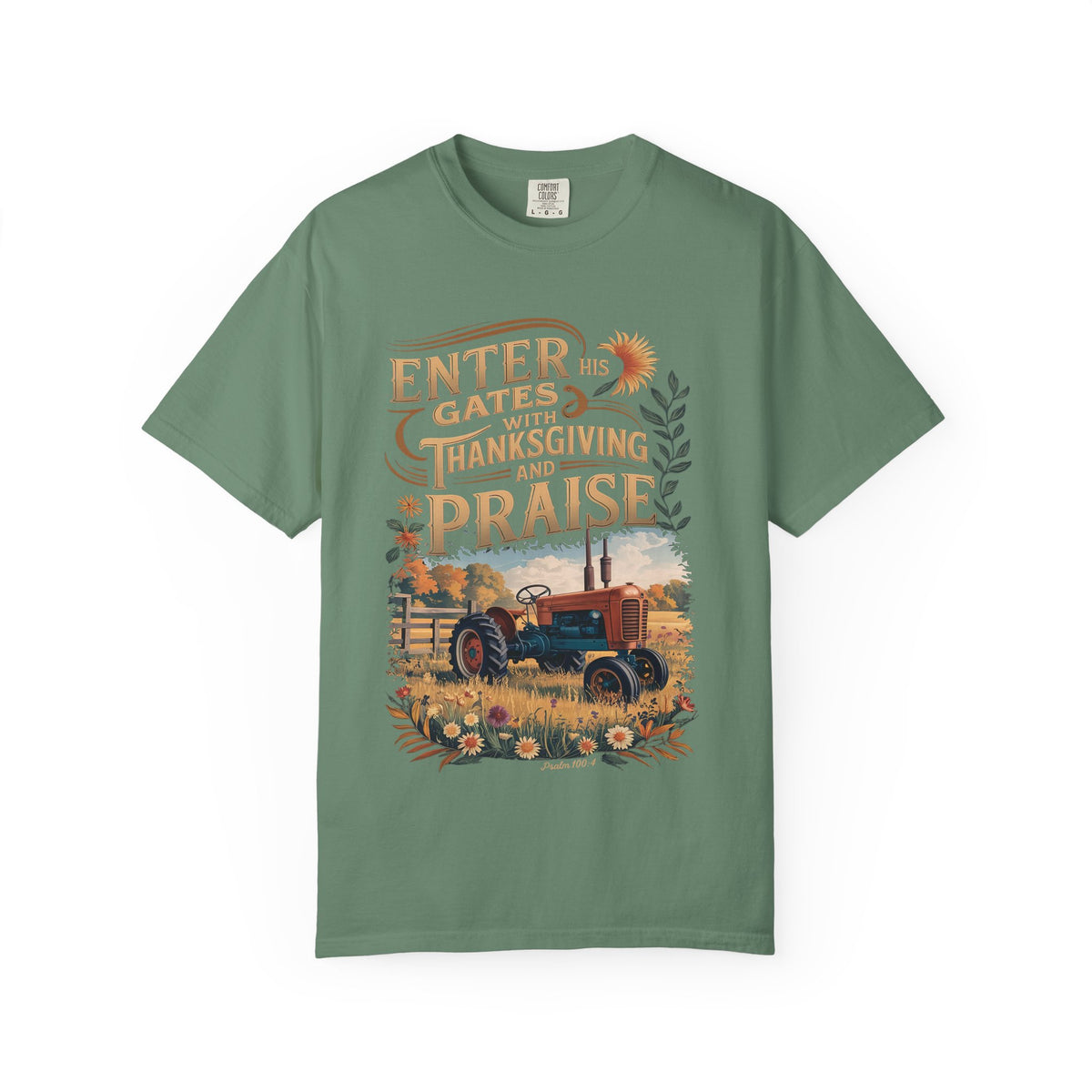 Enter His Gates with Thanksgiving and Praise Tractor T-Shirt Fall Christian Tee