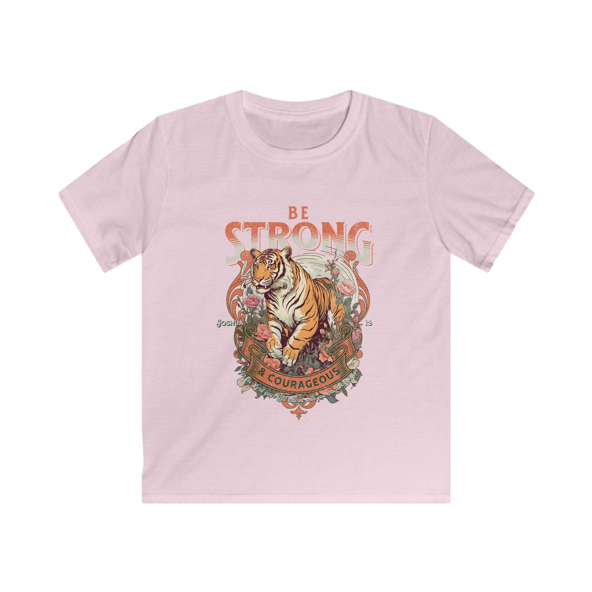 Be Strong & Courageous Tiger Kids T-Shirt Christian Youth Graphic Tee