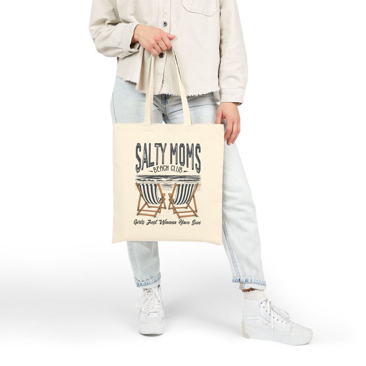 Salty Moms Beach Club Cotton Canvas Tote Bag