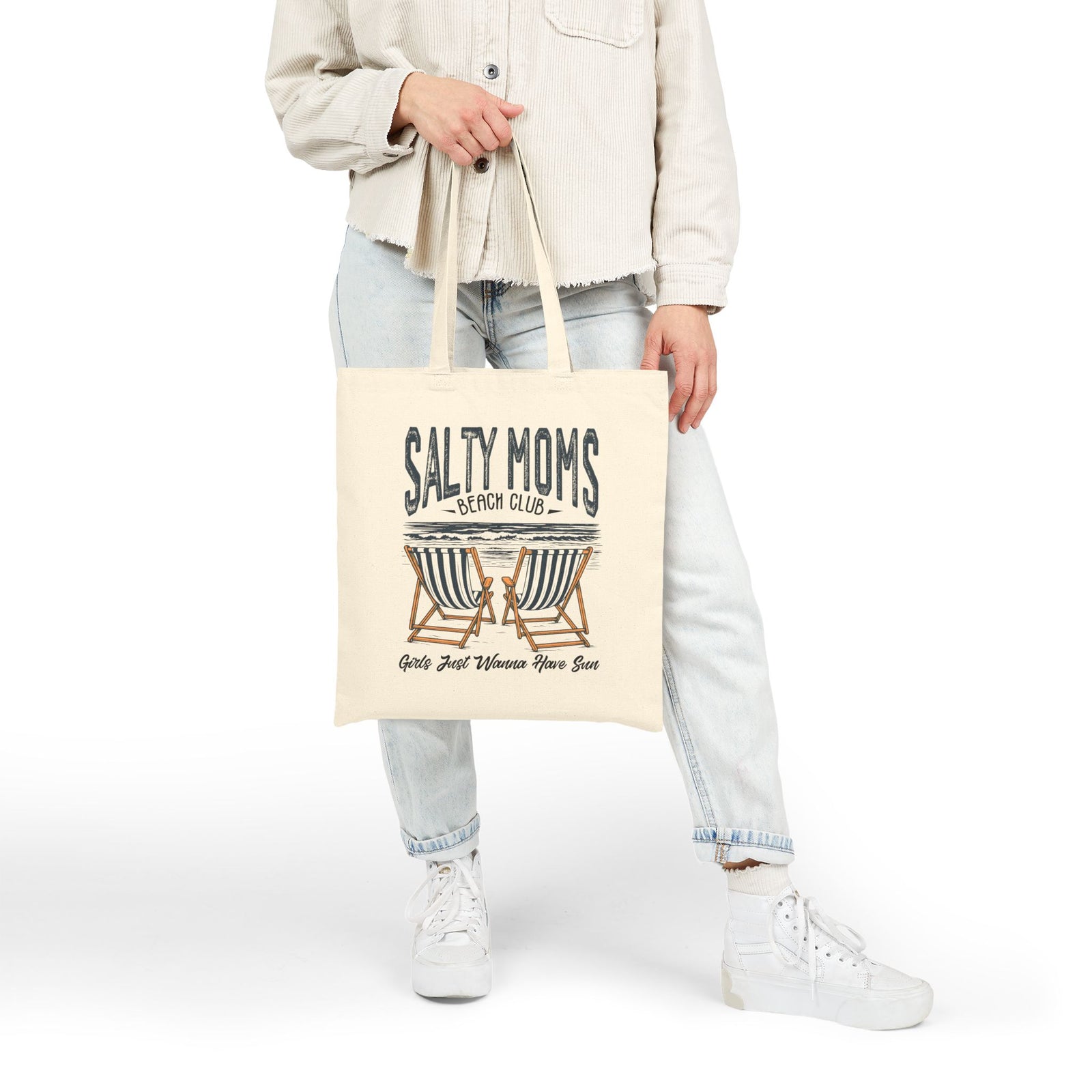 Salty Moms Beach Club Cotton Canvas Tote Bag