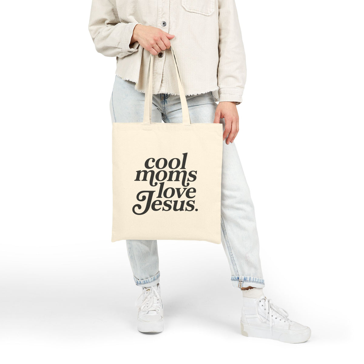 Cool Moms Love Jesus Cotton Canvas Christian Tote Bag