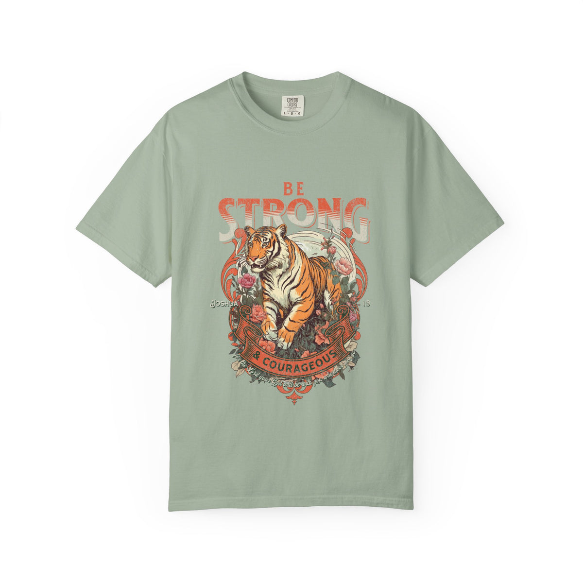Be Strong & Courageous Tiger Vintage Graphic Tee Distressed Christian T-Shirt