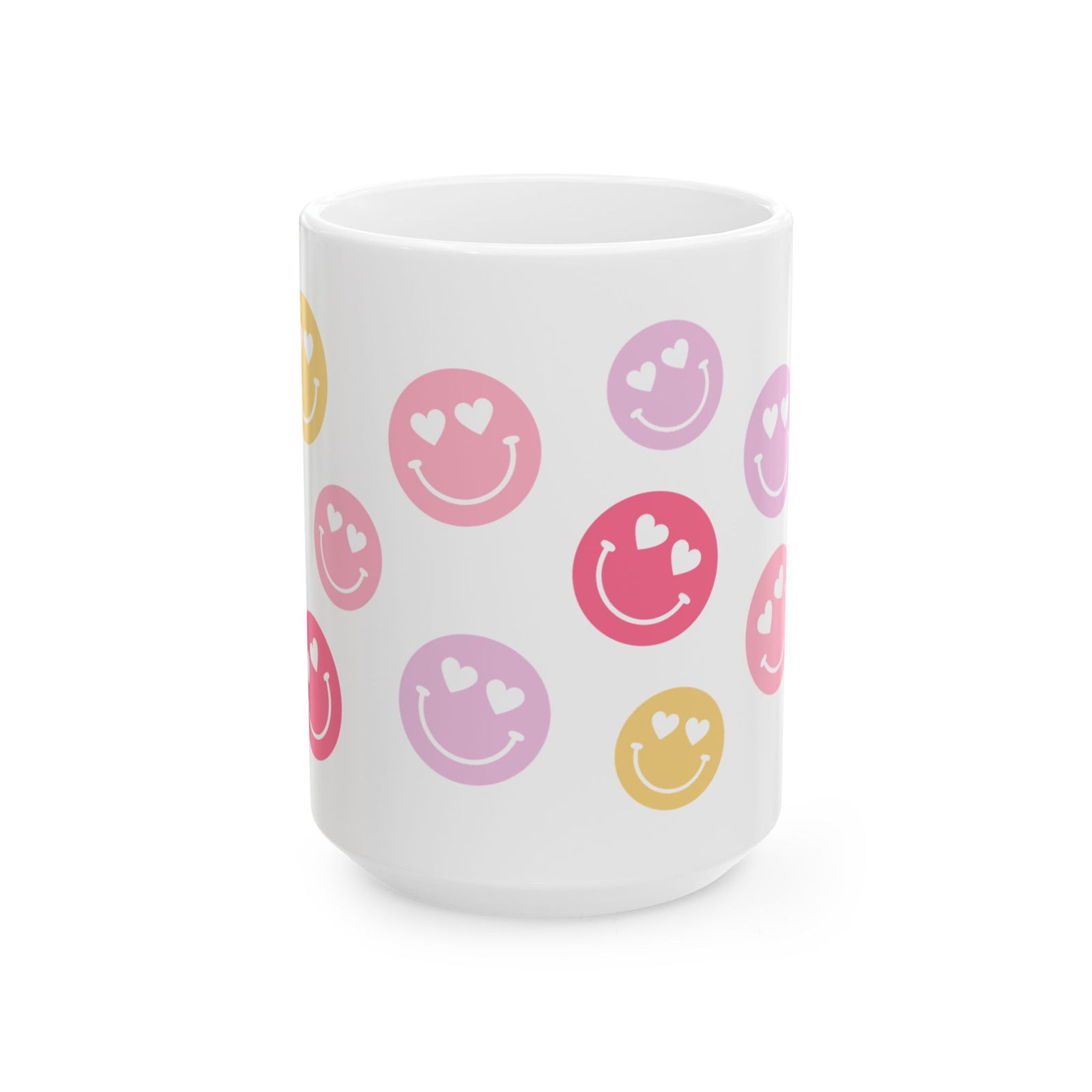 Heart Eyes Smiley Face — Cute Pastel Coffee Cup (11oz, 15oz)