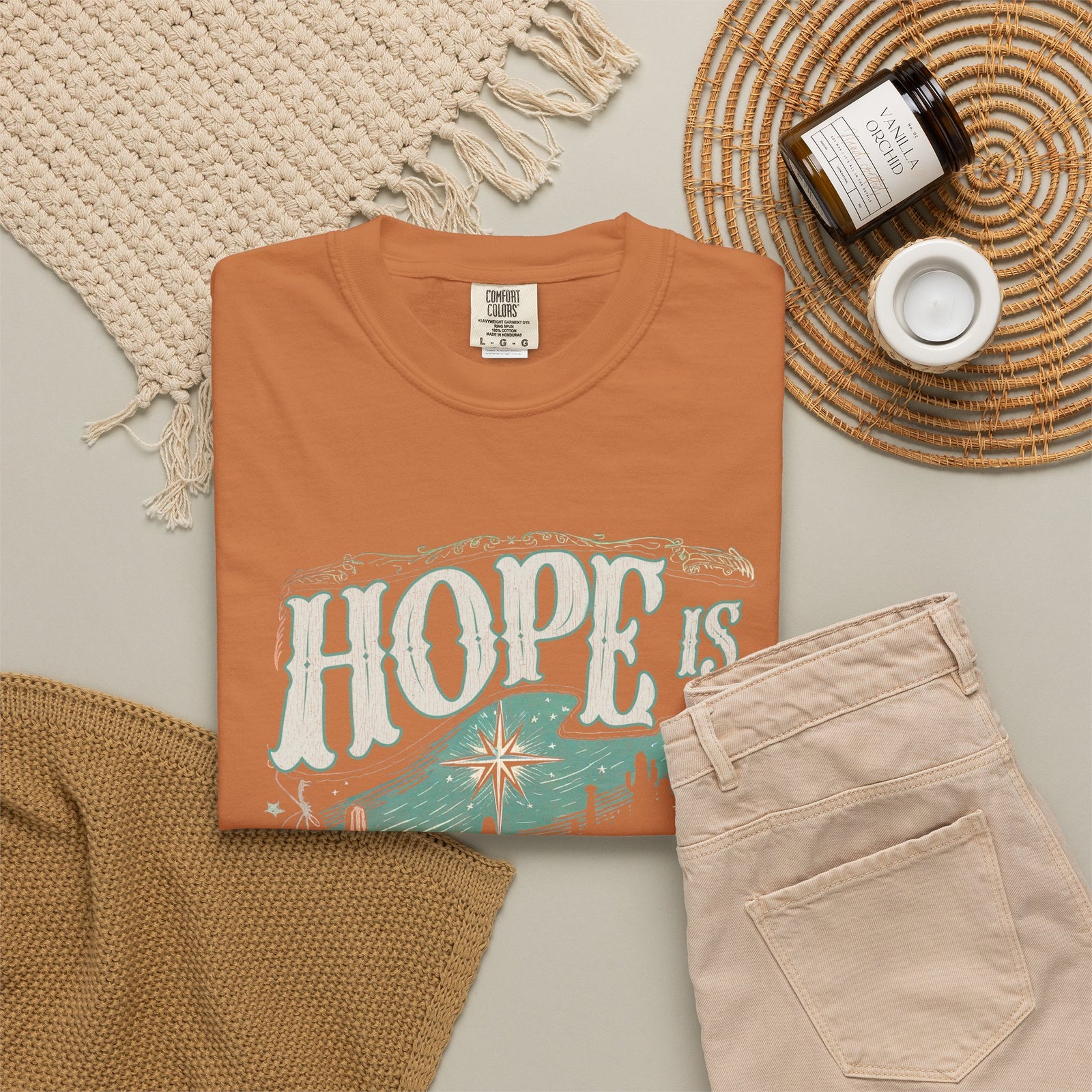 Hope is Born Christmas T-Shirt Christian Distressed Western Graphic Tee