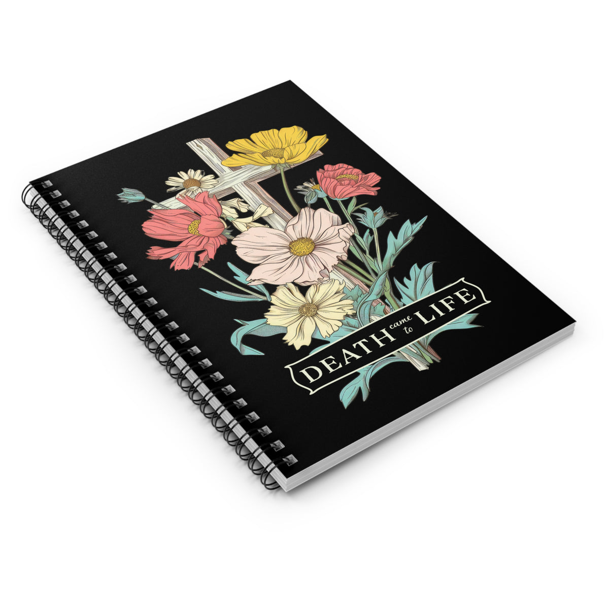 Death Came to Life Floral Cross Christian Notebook Ruled Spiral Journal