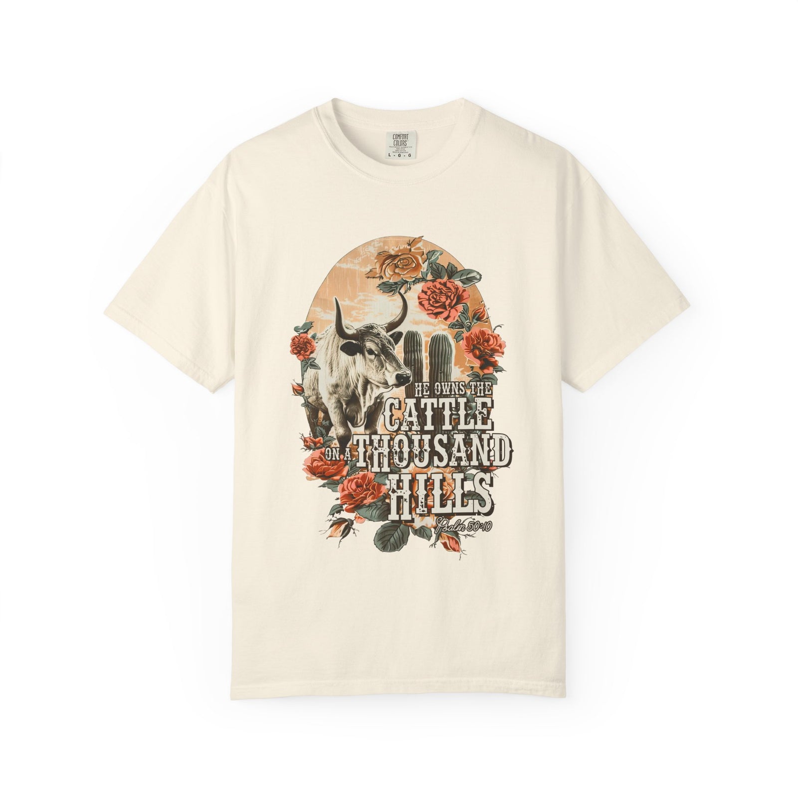 He Owns the Cattle on a Thousand Western Longhorn T-Shirt Christian Graphic Tee
