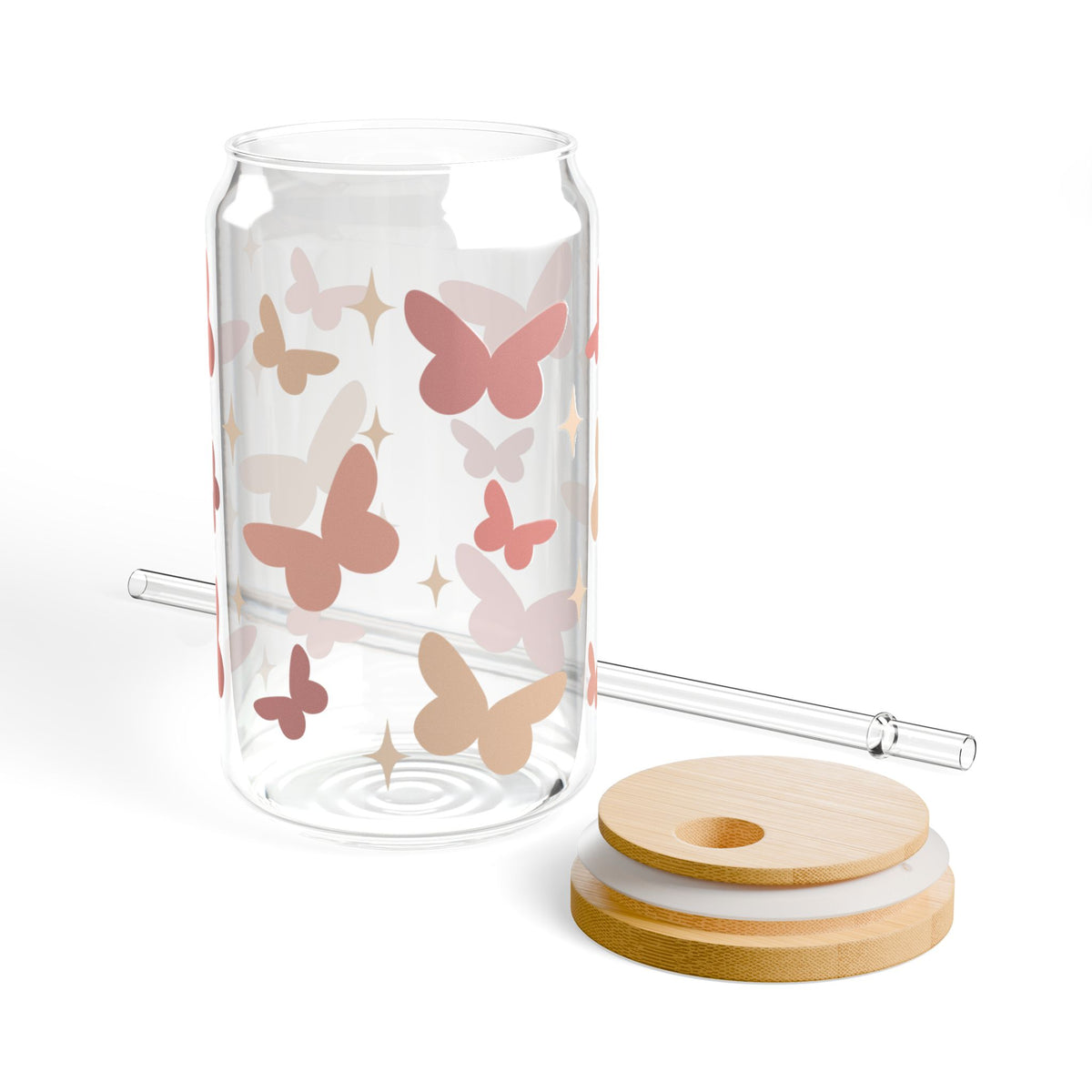 Butterfly Season Tumbler Sipper Glass 16oz — Reusable Drink Jar with Lid & Straw