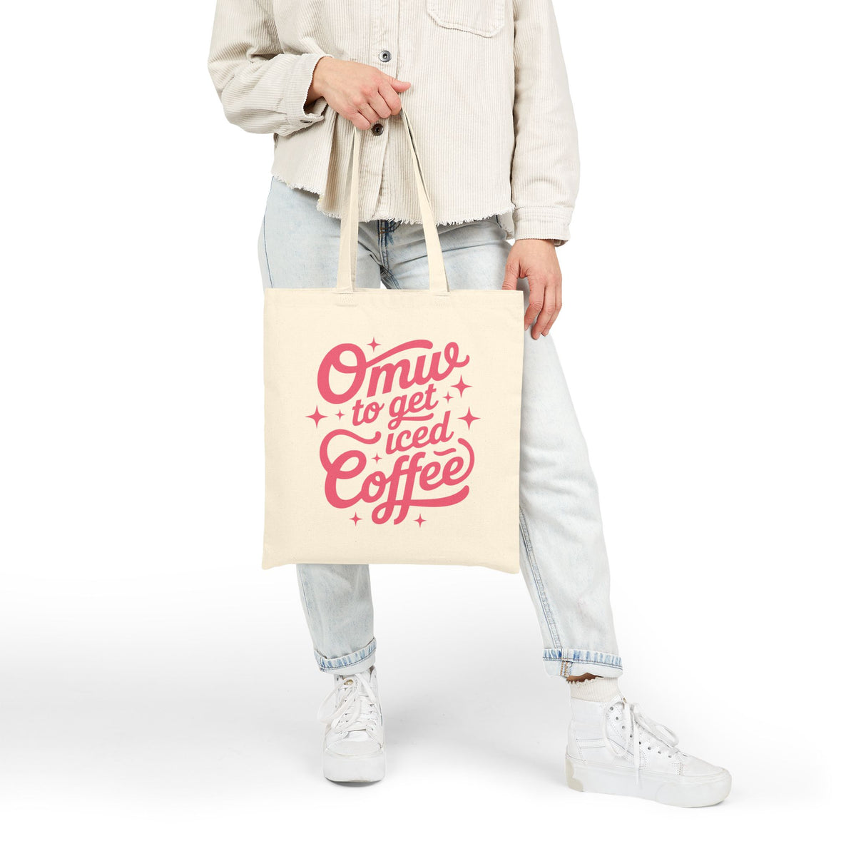 On My Way To Get Iced Coffee Retro Script Cotton Canvas Tote Bag