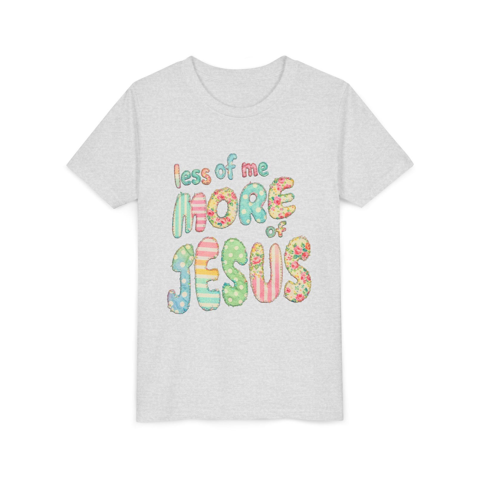 Less of Me More of Jesus Kids T-Shirt Cute Patchwork Youth Christian Graphic Tee
