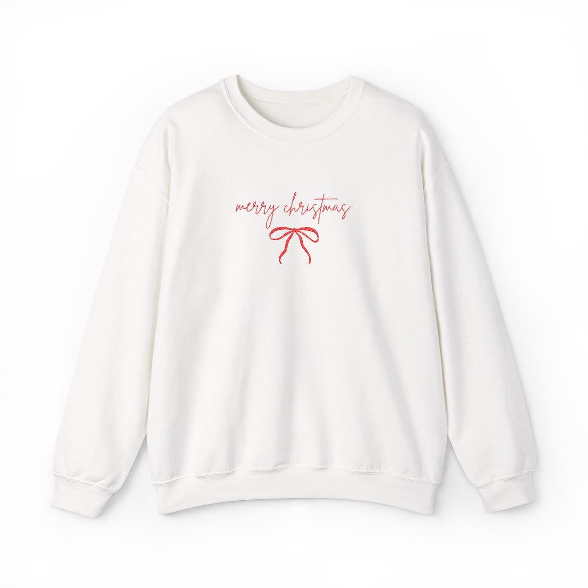 Red Bow Merry Christmas Script Heavy Blend Women's Crewneck Embroidered Holiday Sweatshirt - Sydney So Sweet