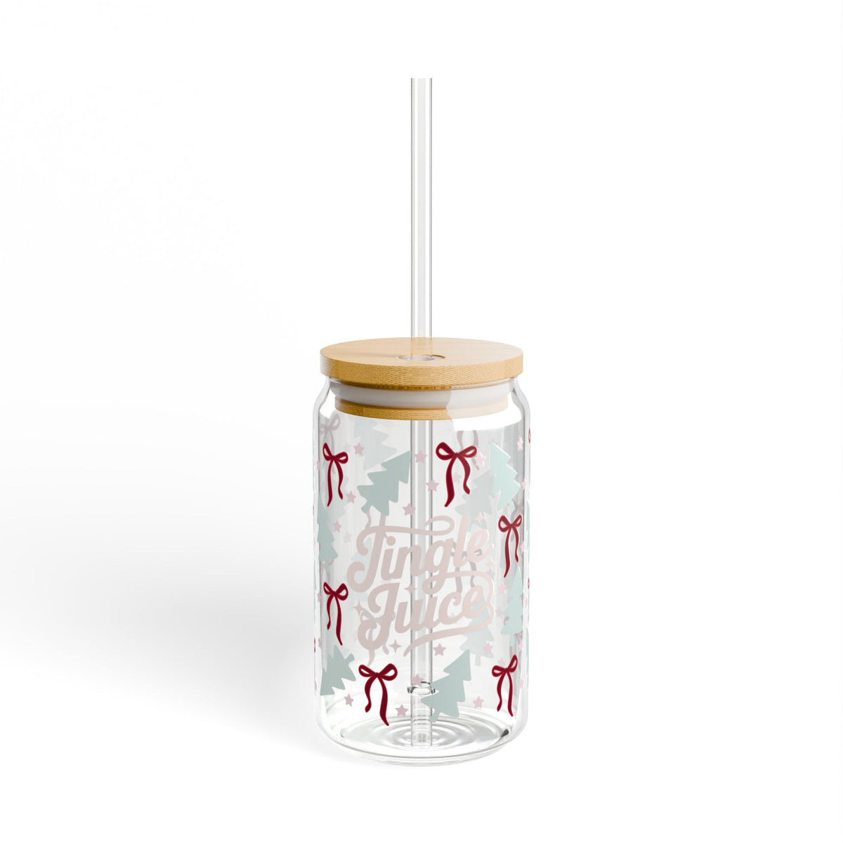 Jingle Juice Christmas Glass 16oz Reusable Drink Jar with Lid & Straw