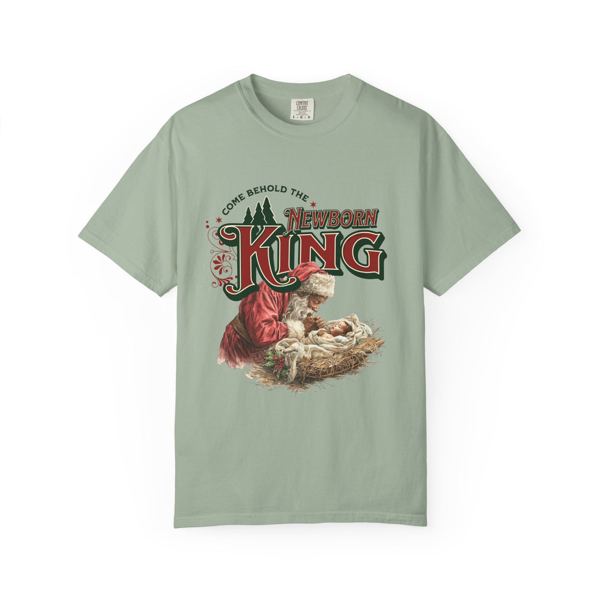 Come Behold the Newborn King Jesus Santa Christmas T-Shirt Christian Graphic Tee