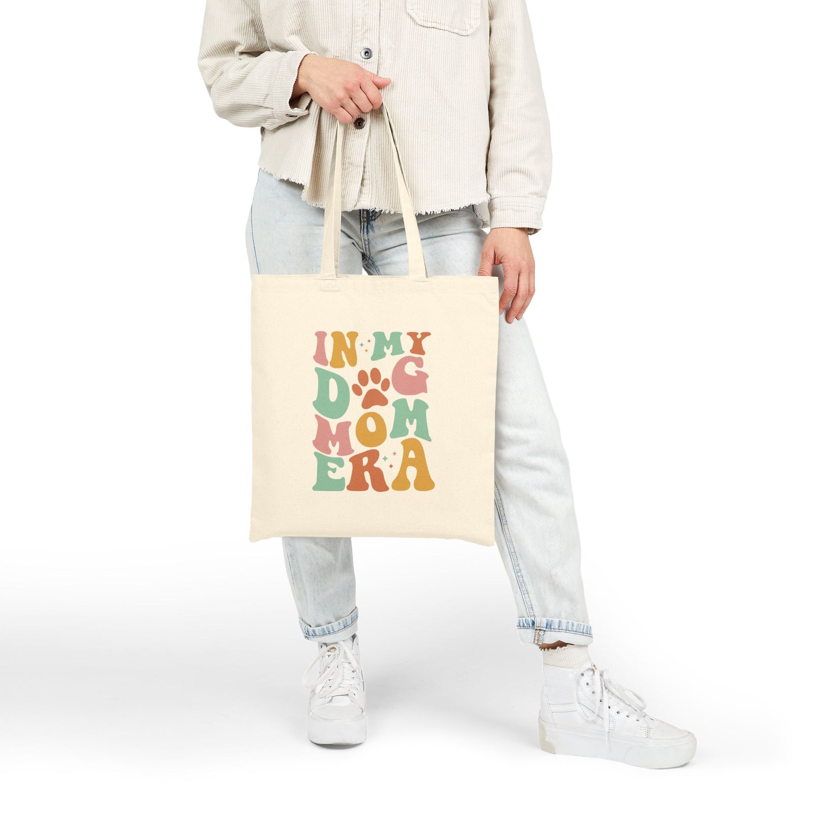 In My Dog Mom Era Retro Paw Print Canvas Tote Bag