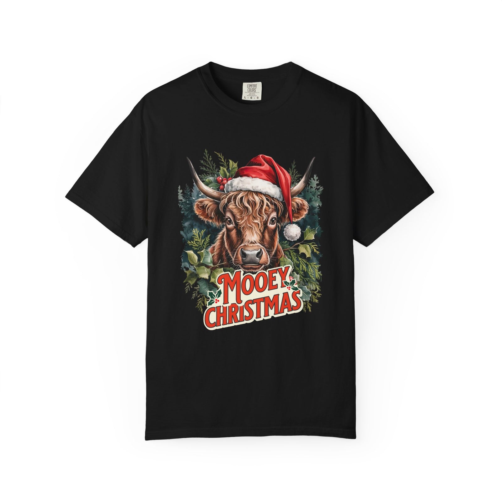 Mooey Christmas Highland Cow Tee Longhorn Holiday Graphic T-Shirt
