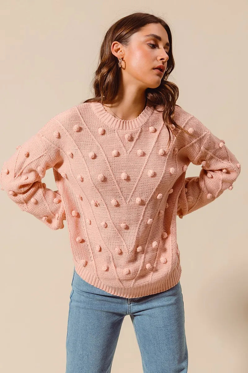 SO ME Pom Pom Textured Knit Sweater Top - Sydney So Sweet
