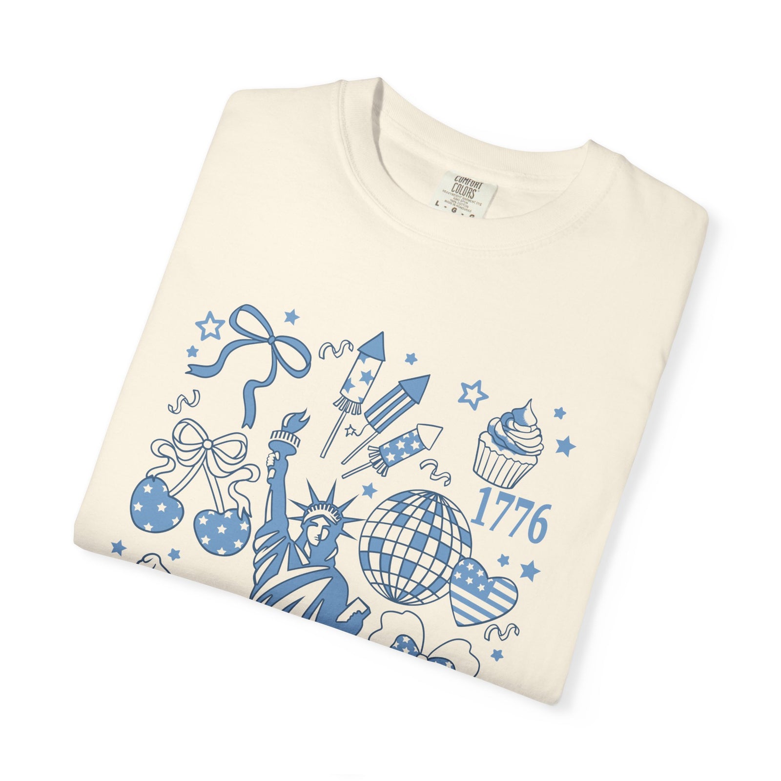 Patriotic Retro Doodles 4th of July Summer Unisex Comfort Colors Graphic T-Shirt - Sydney So Sweet