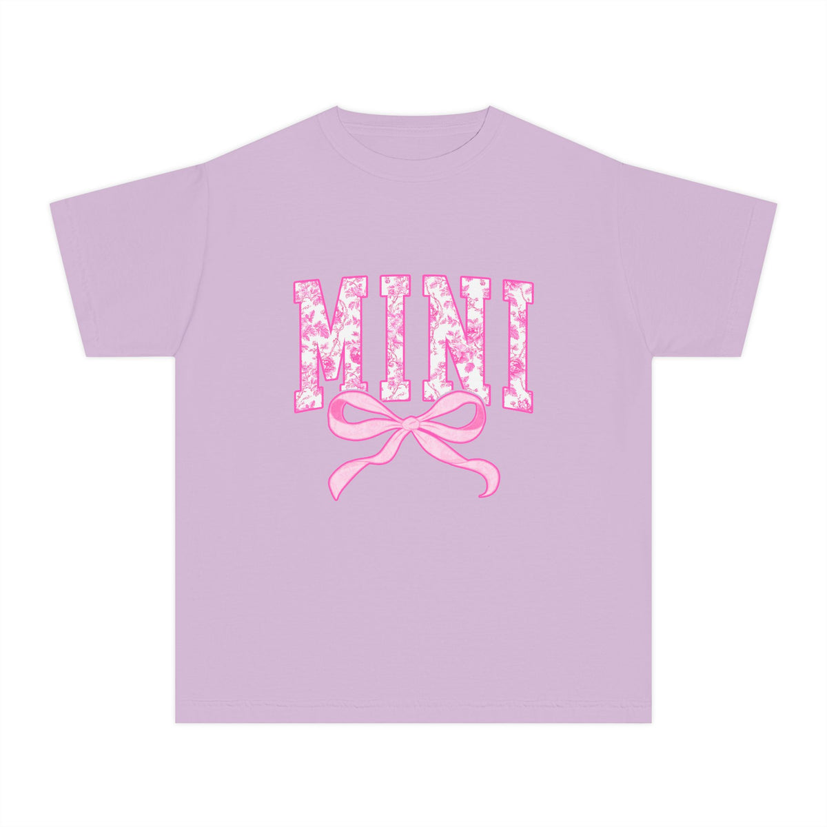Mini Coquette Pink Toile Bow T-Shirt Cute Girl's Graphic Tee