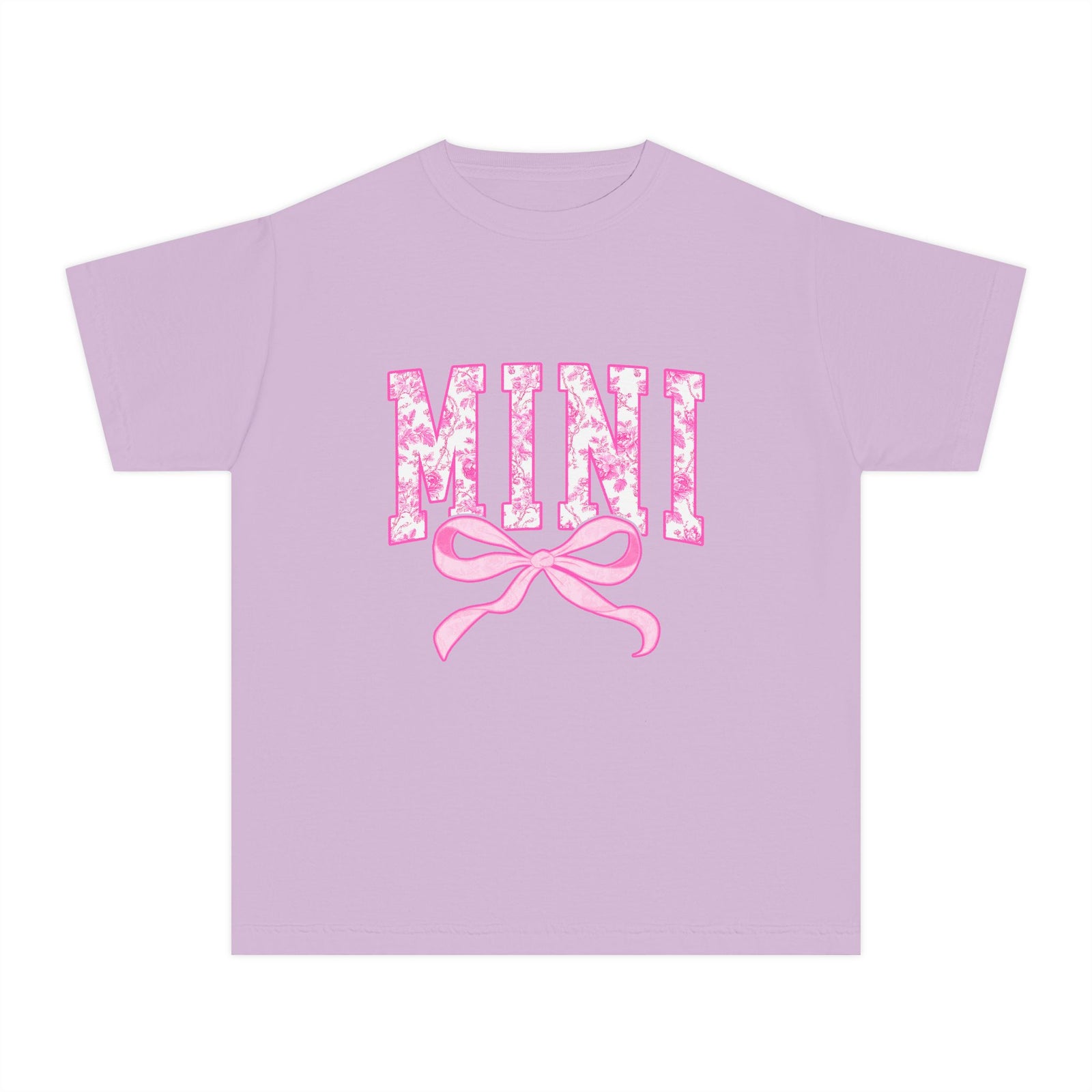 Mini Coquette Pink Toile Bow T-Shirt Cute Girl's Graphic Tee