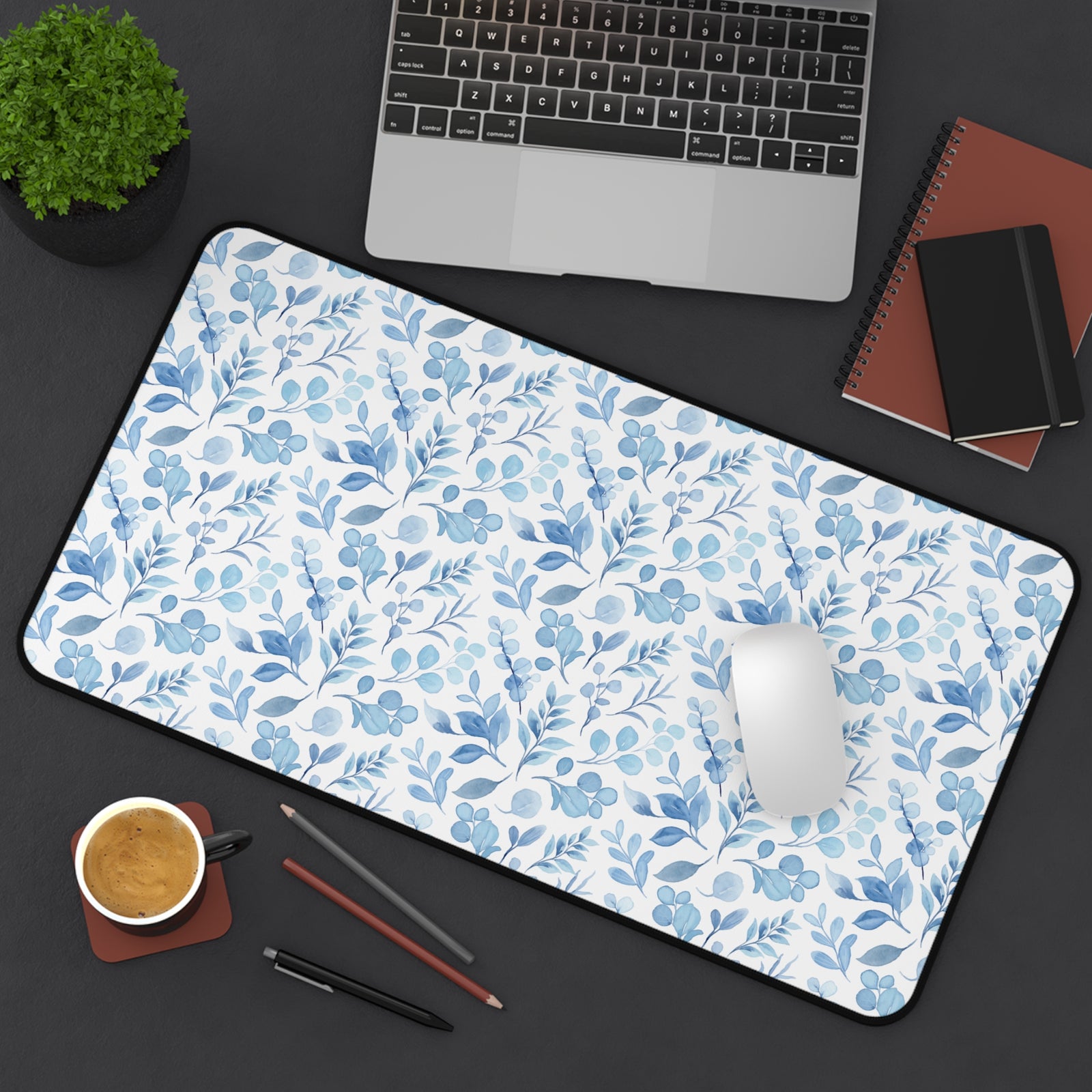 Floral Desk Mat - Elegant Blue Floral Design for Home Office Decor - Sydney So Sweet