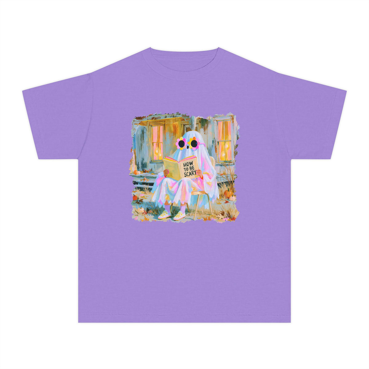 How to Be Scary Ghost Book T-Shirt Pastel Retro Spooky Halloween Kids Graphic Tee