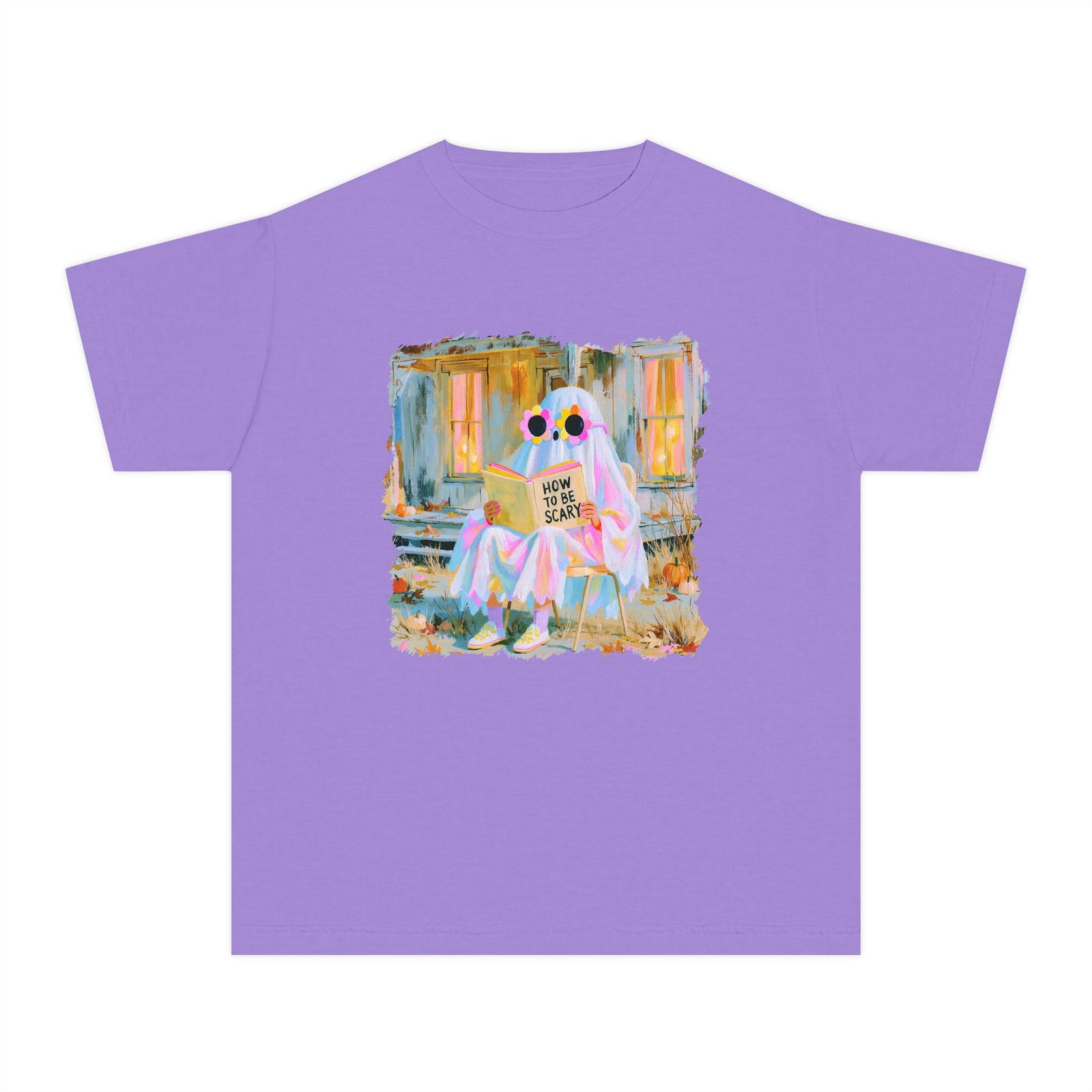How to Be Scary Ghost Book T-Shirt Pastel Retro Spooky Halloween Kids Graphic Tee